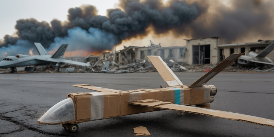 Drone improvisado por forças ucranianas destrói bombardeiros russos de bilhões em ataque histórico — a nova face da guerra mundial?/Ilustração Cortesia Editorial Ideia